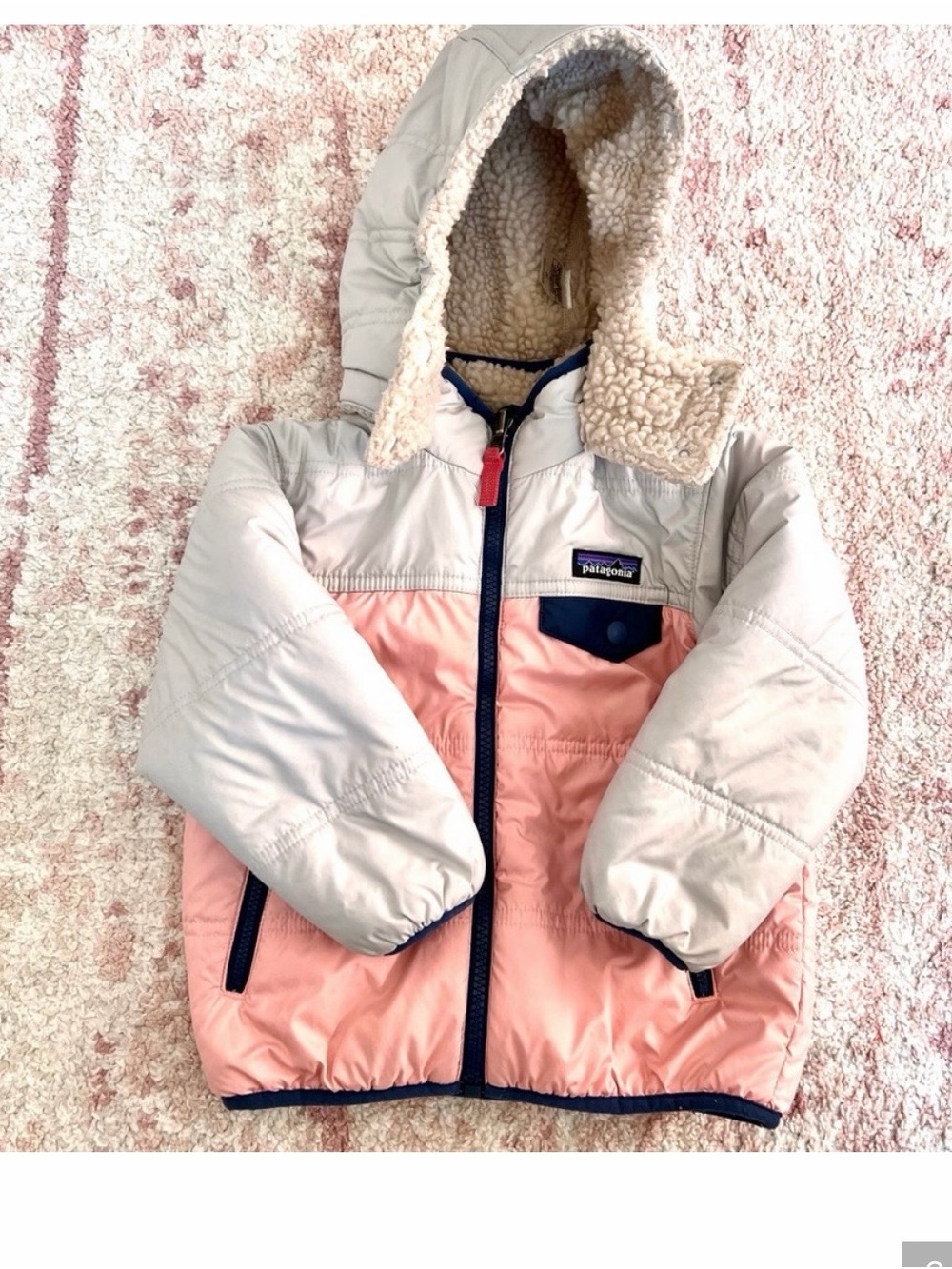 Patagonia Kids Two-Tone Hooded Sherpa Jacket - Pink & Light Gray